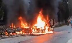 Aydın'daki kazada felaketin eşiğinden dönüldü! Kafa kafaya çarpışan araçlar küle döndü