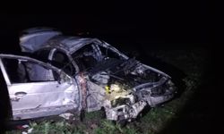Domuza çarpan otomobil takla attı: 1 ölü, 1 yaralı