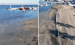 Tekirdağ'da deniz çekildi: Sahil havadan görüntülendi