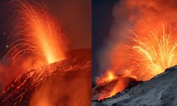 Karlarla kaplı Etna Yanardağı lav ve kül püskürterek patladı