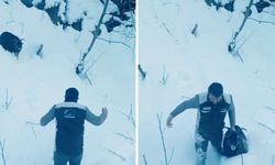 Rize'de karlar içindeki keçiye 'kepçe' şefkati