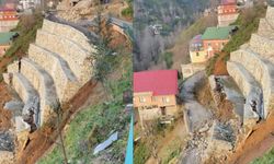 Rize'de heyelanı önlemek için yapılan istinat duvarı çöktü