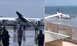 Somalide kontrolden çıkan uçak sahil şeridine savruldu