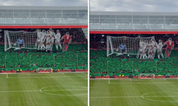 Taraftardan çılgın koreografi! Frikiği tribünde kullandılar
