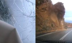 Mersin-Antalya yolunda cipin üzerine heyelan düştü! O anlar kamerada