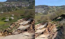 Bursa'da meydana gelen heyelan yolu parçalara ayırdı