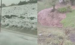 Tokat’ta dolu yağışı yolları beyaza bürüdü