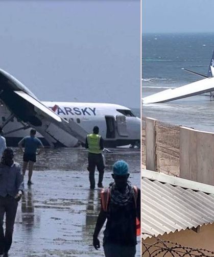 Somalide kontrolden çıkan uçak sahil şeridine savruldu