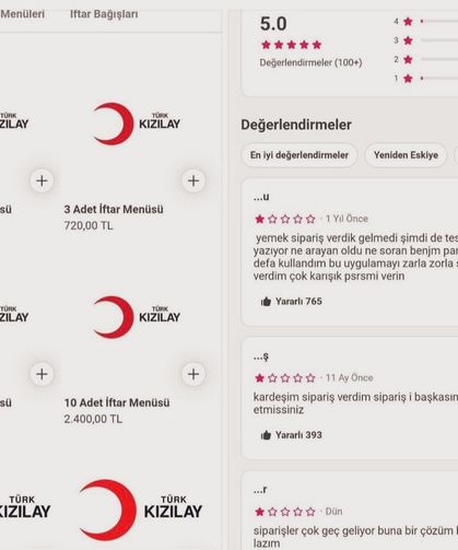 Kızılay bağışını kendi yemek siparişi sandılar