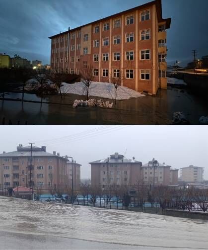 Sınıflara kadar yükseldi! Yüksekova'da okul bahçesi sular altında kaldı