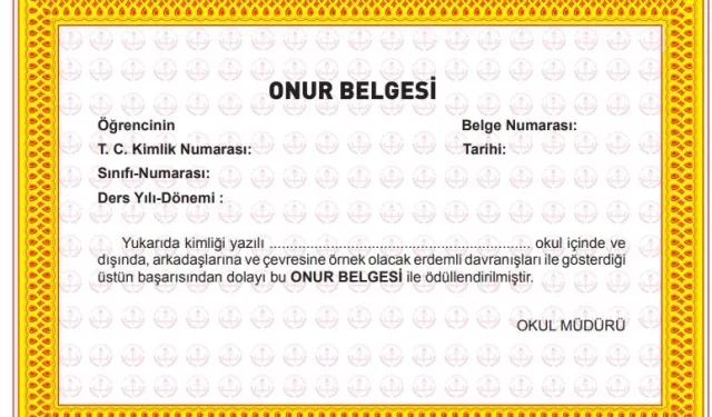 Onur belgesi nasıl alınır, şartları nelerdir? MEB onur belgesi kimlere verilir ve e-Okul'da görünür mü?