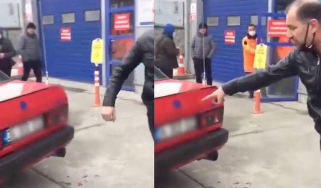 TÜVTÜRK'te sunulan gerekçe çileden çıkardı! Sinir krizi geçiren adam aracını parçaladı