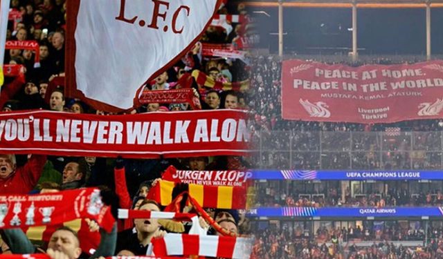 Liverpool taraftarından Atatürk’ün “Yurtta Sulh, Cihanda Sulh” pankartı!