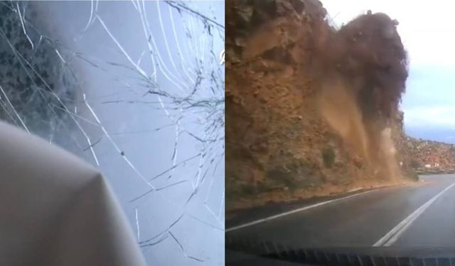 Mersin-Antalya yolunda cipin üzerine heyelan düştü! O anlar kamerada