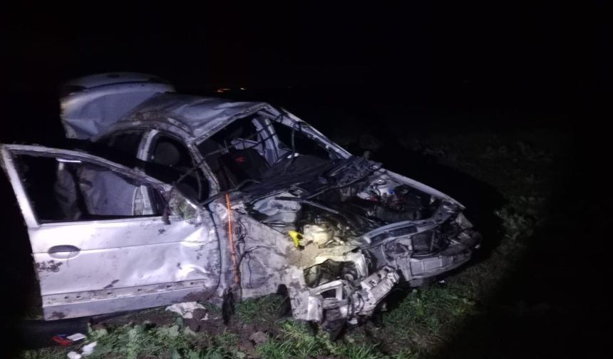 Domuza çarpan otomobil takla attı: 1 ölü, 1 yaralı