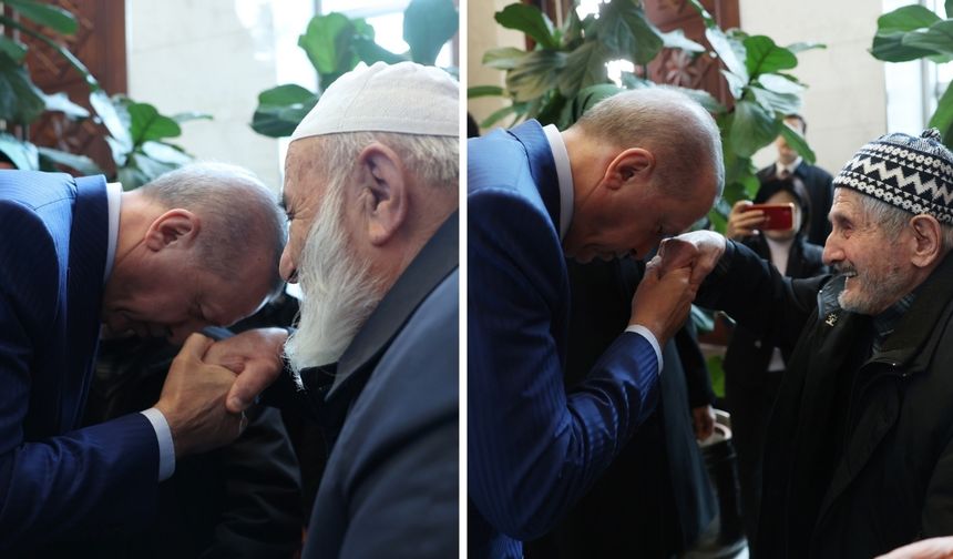 Cumhurbaşkanı Erdoğan'a samimi ziyaret! Renkli kareler...