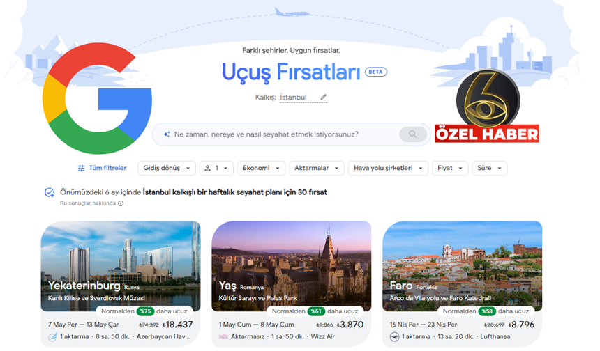 Google, "ucuza bilet" sitelerini bitiriyor! "Flight Deals" özelliği kullanıma sunuldu