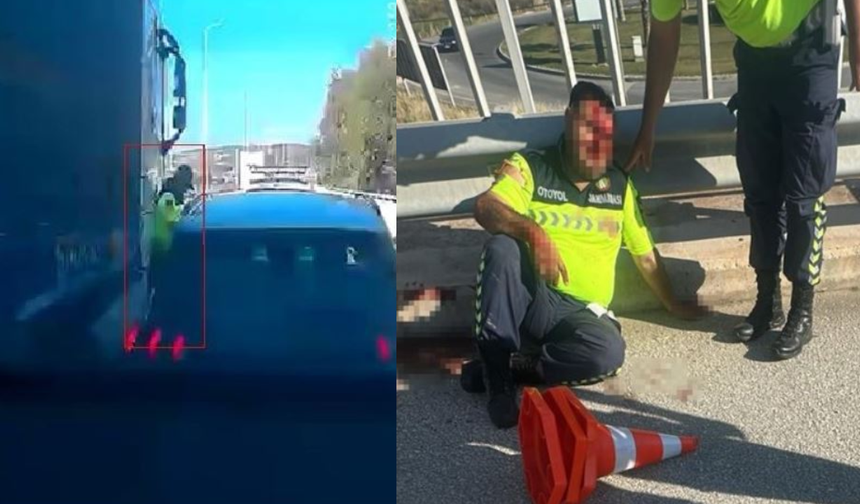 Jandarma personeli, TIR ile otomobil arasında kaldı! Korku dolu anlar...