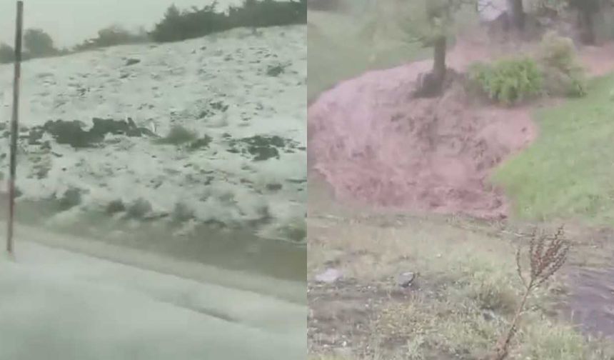 Tokat’ta dolu yağışı yolları beyaza bürüdü