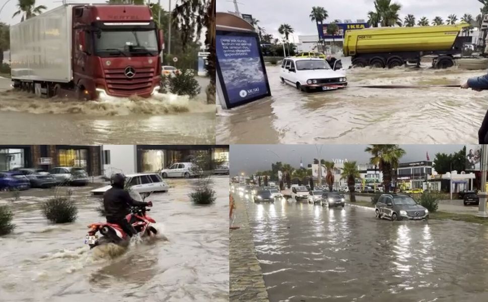 Muğla'yı sağanak, fırtına esir aldı! Araçlar yüzdü, tekneler alabora oldu
