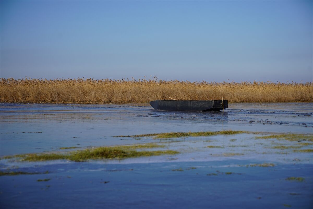 Edirne'deki Göl Baba sulak alanı buz tuttu