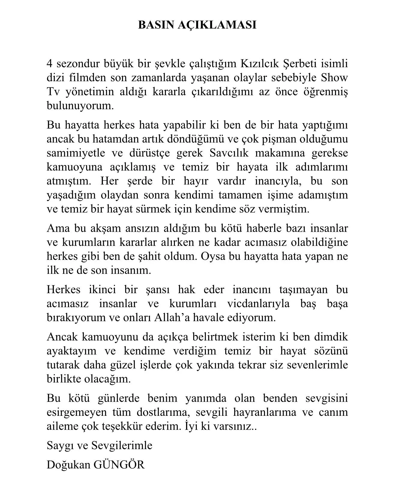 Doğukan Güngör Açıklaması