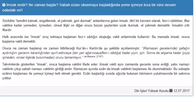 Diyanet Açıklaması Sahurda Su