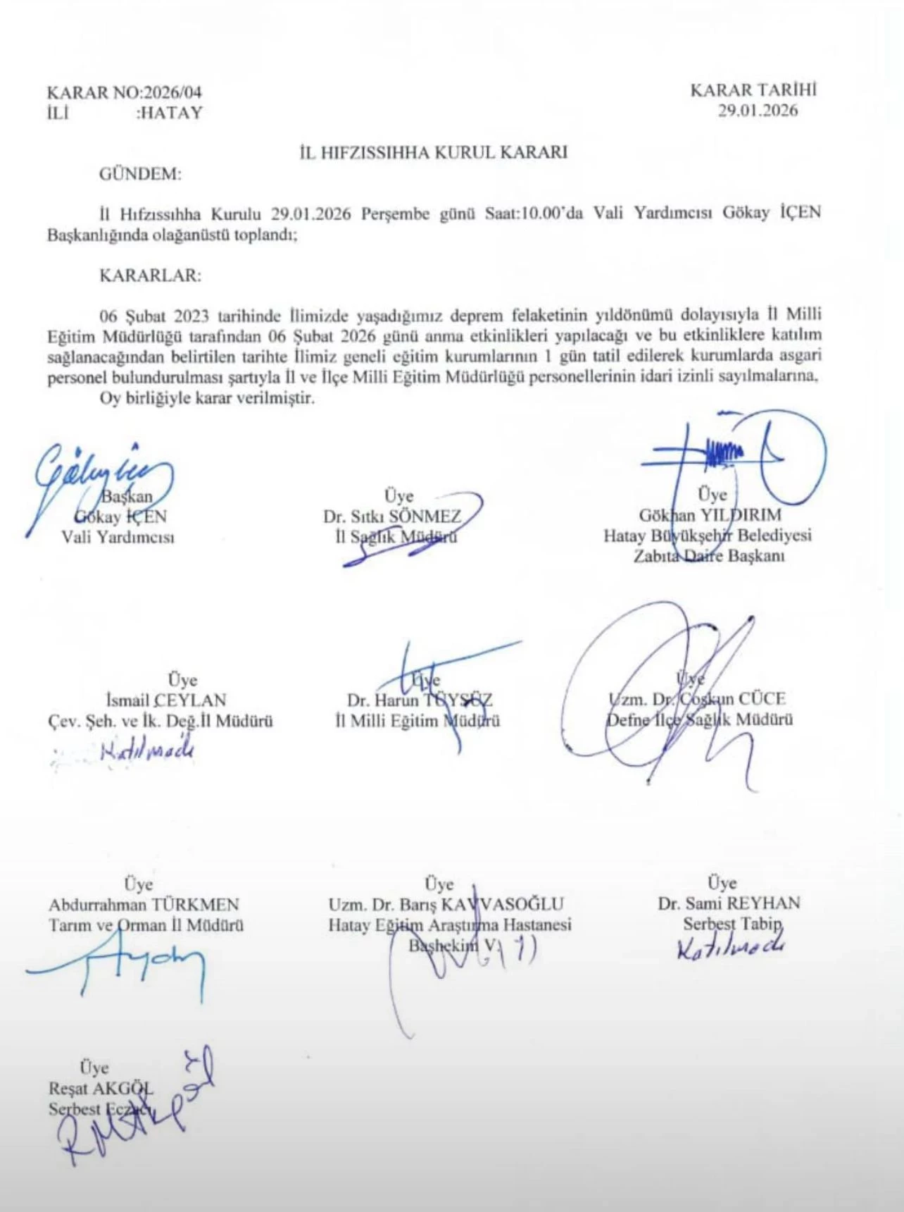 Hatay Tatil Duyurusu