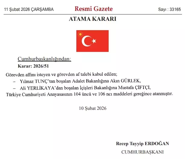 Içişleri Bakanı Resmi Gazete Ataması