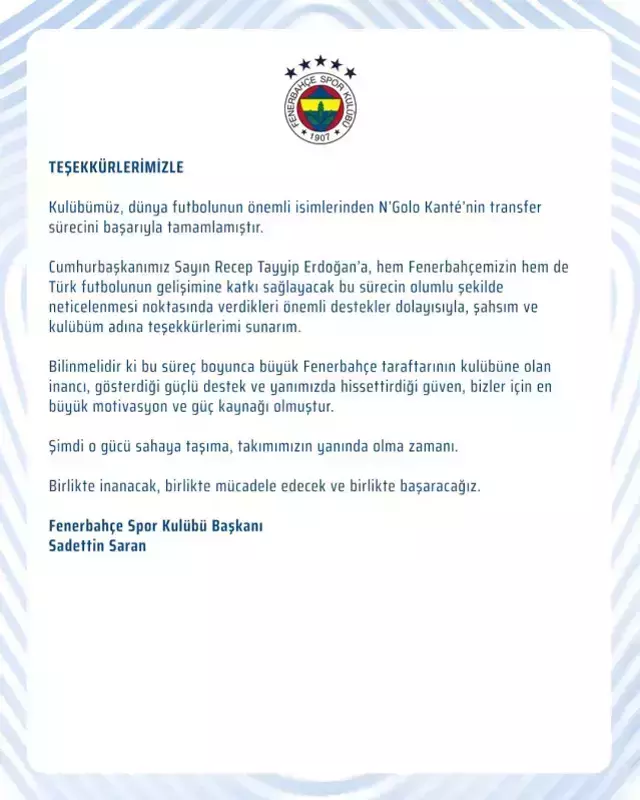 Sadettin Saran Teşekkürü