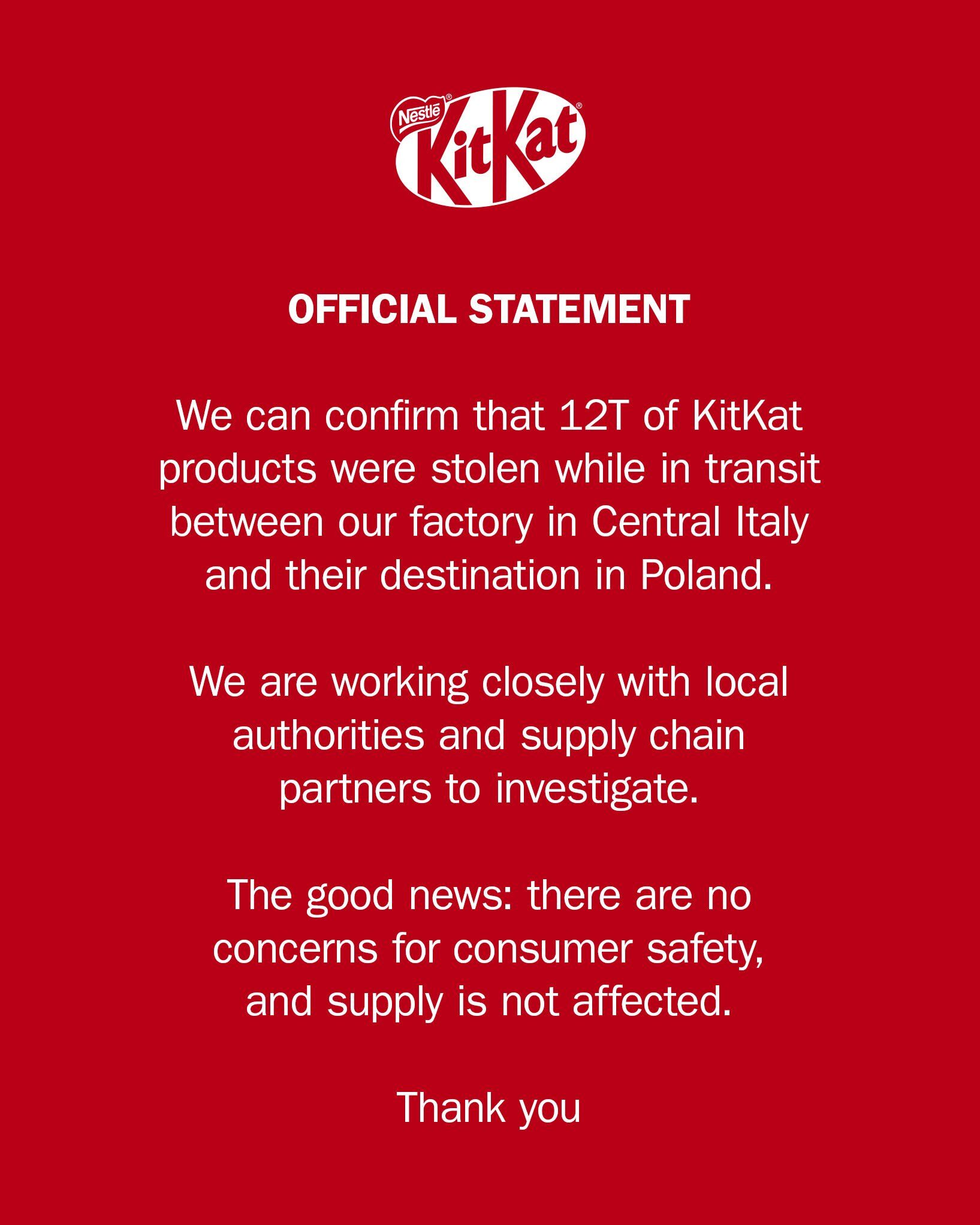 12 Ton Kitkat Marka Çikolata Çaldılar!