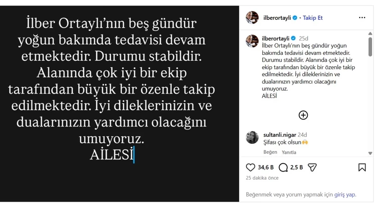 Ilber Ortaylı Sağlık Durumu