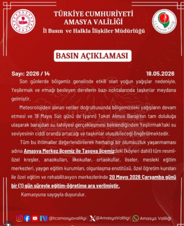 20 Mayıs Çarşamba Okullar Tatil
