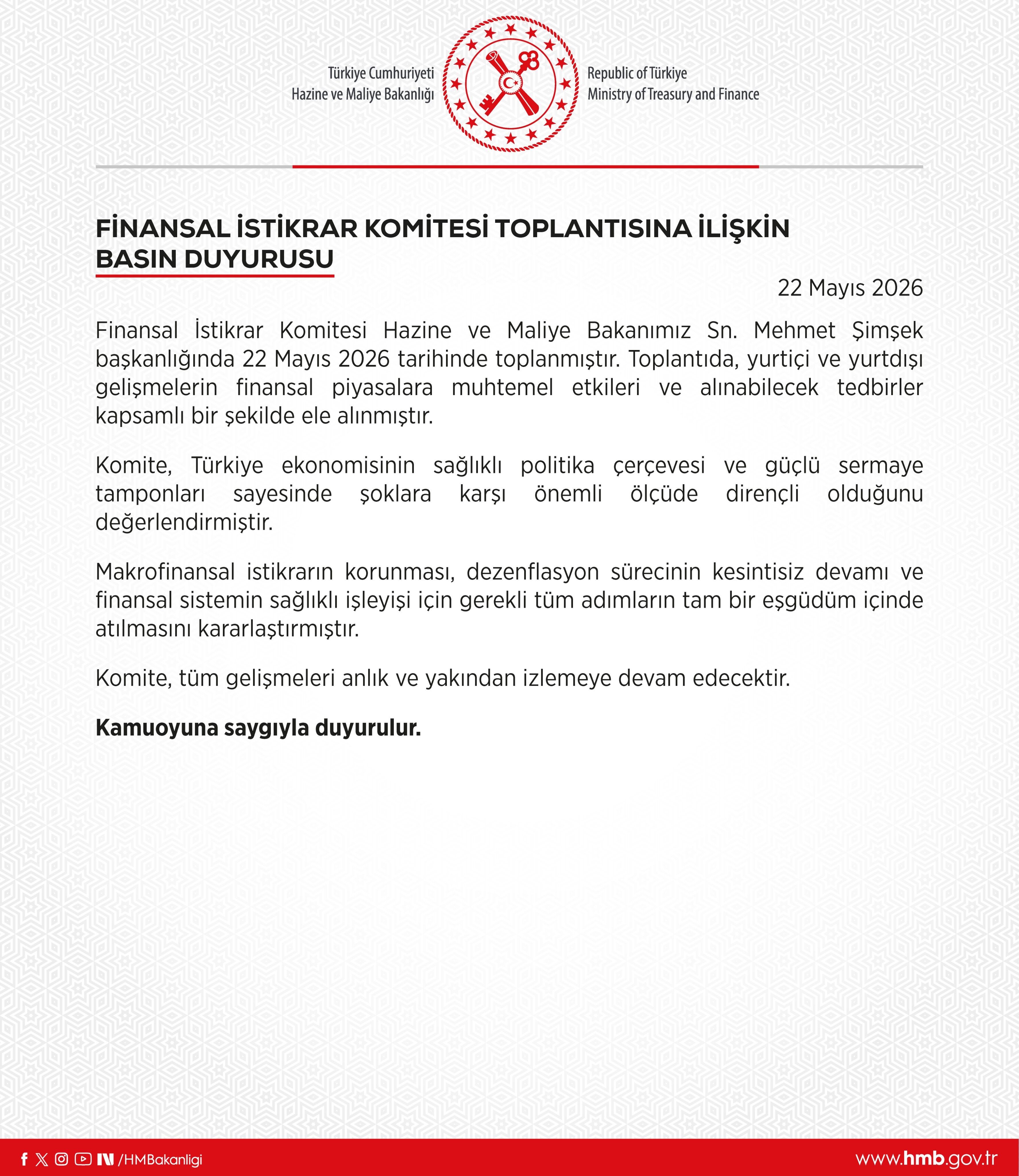 Hazine Komite Açklama
